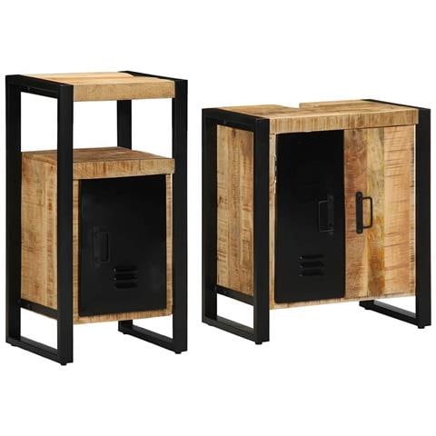 Set di mobili per il bagno 2 pcs Legno di mango solido e grezzo - Foto 1