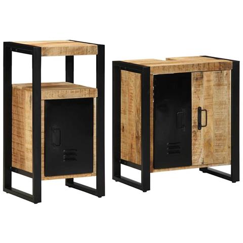 Set di mobili per il bagno 2 pcs Legno di mango solido e grezzo - Foto 2