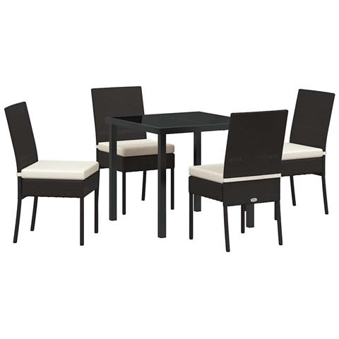 Set da Pranzo per Giardino 5 pcs Nero Poly Rattan - Foto 1