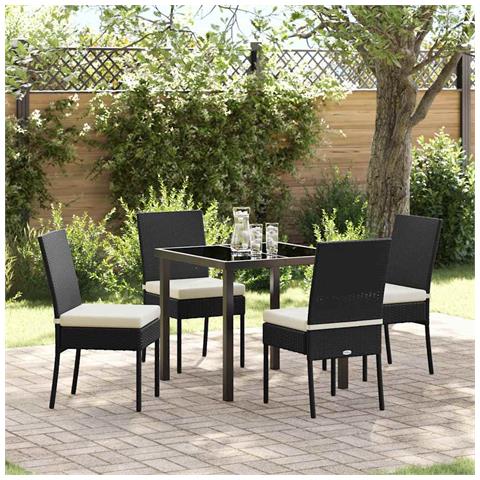 Set da Pranzo per Giardino 5 pcs Nero Poly Rattan - Foto 2