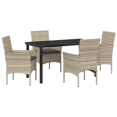 Set da Pranzo per Giardino 5 pcs Grigio chiaro Poly Rattan - Foto 1