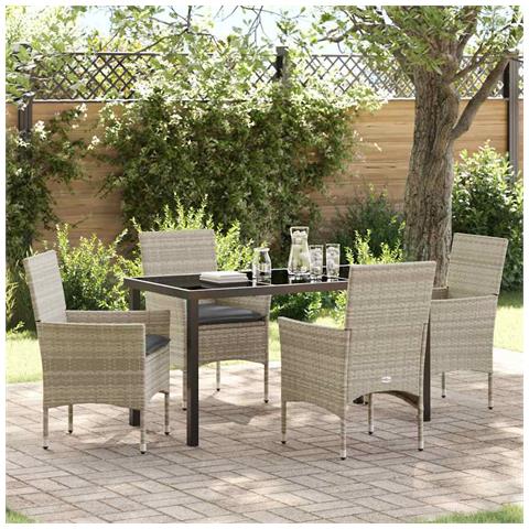 Set da Pranzo per Giardino 5 pcs Grigio chiaro Poly Rattan - Foto 2