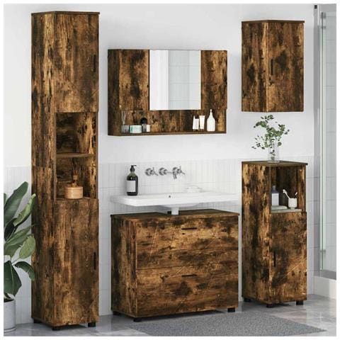 Set di mobili per il bagno 5 pcs Rovere fumo 30 x 35 x 192 cm - Foto 2