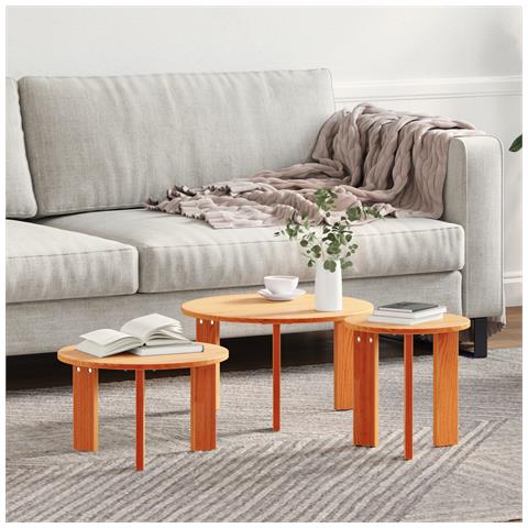 Tavolino da salotto 3 pcs Cera marrone 47.5 x 47.5 x 27 cm - Foto 2