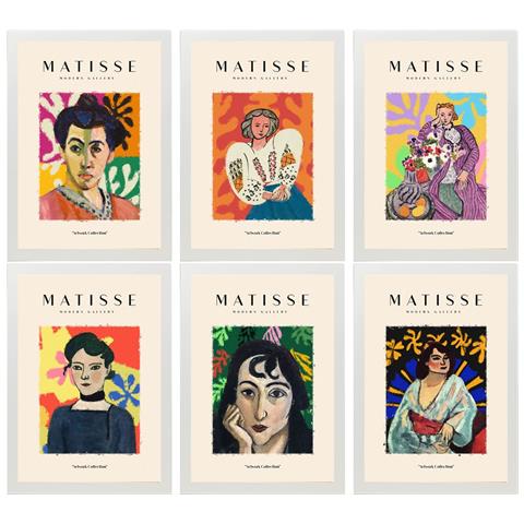Set Di 6 Stampe Illustrazioni Artistiche Di Henri Matisse Collezione Di Dipinti Decorativi Femminili In Stile Galleria D'arte Cornice Bianca A3 Cornice Bianca - Foto 1