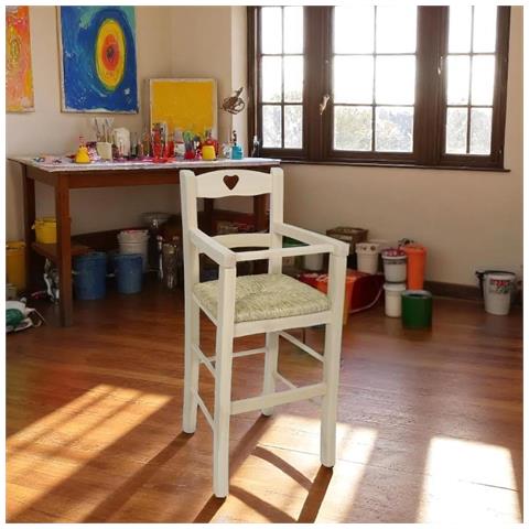 Seggiolone In Legno Grezzo Da Verniciare Con Seduta In Paglia Schienale A Cuore - Foto 1