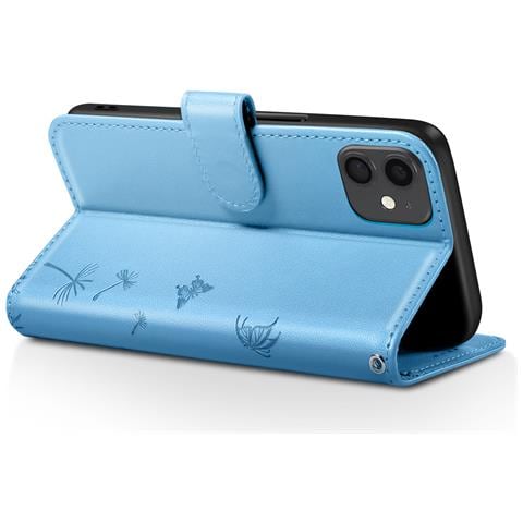 Custodia A Portafoglio Per Iphone 11 Premium Design Fiori Farfalla, Blu Chiaro - Foto 2