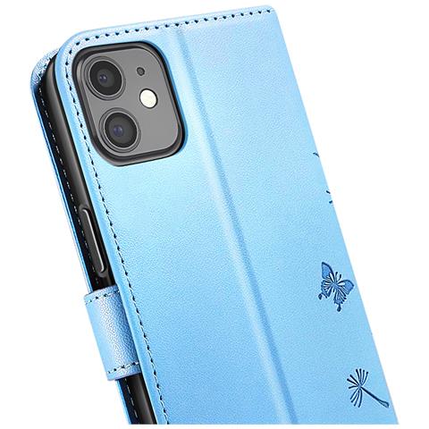 Custodia A Portafoglio Per Iphone 11 Premium Design Fiori Farfalla, Blu Chiaro - Foto 5