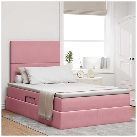 Letto con contenitore e materasso Rosa 120 x 200 cm Velluto - Foto 2