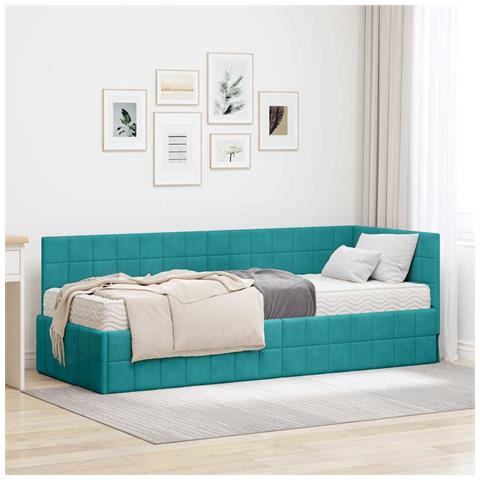 Struttura Letto Angolare con Materasso 2 pcs Turchese Velluto - Foto 2