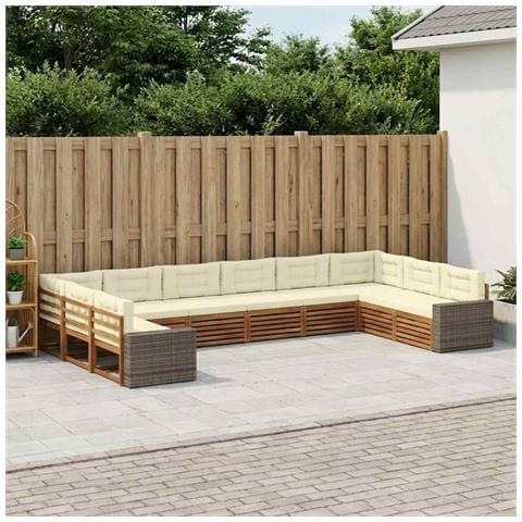 Set divani con cuscino 10 pcs Legno di Acacia Massello - Foto 2