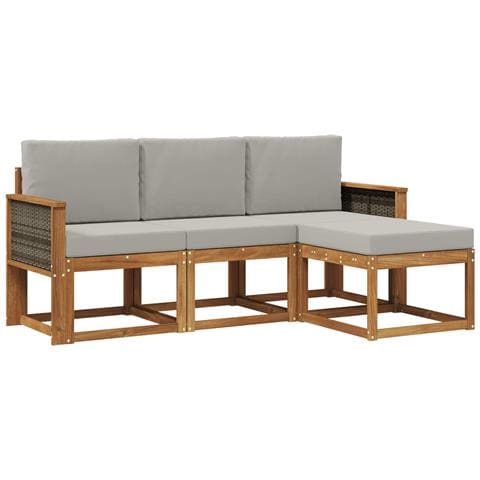 Set di divani da esterno 4 pcs Naturale e Grigio Chiaro - Foto 1