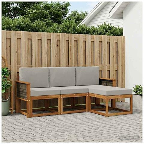 Set di divani da esterno 4 pcs Naturale e Grigio Chiaro - Foto 2