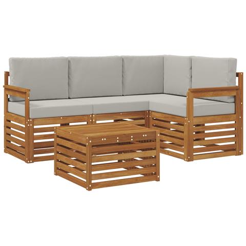 Set di divani da esterno 5 pcs Grigio Naturale e Chiaro - Foto 1