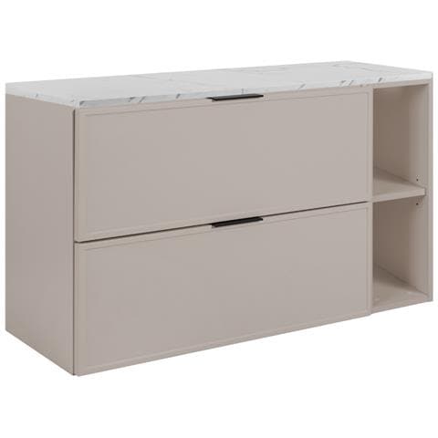 Mobile sottolavabo da 80 cm, Marrone, Ripiano nero, Lavabo sospeso, Chiusura ammortizzata, Piano di lavoro effetto marmo nero - Foto 1
