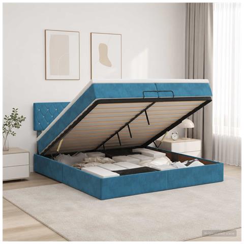 Letto ottomano con materasso Blu Scuro 200 x 200 cm Velluto - Foto 2