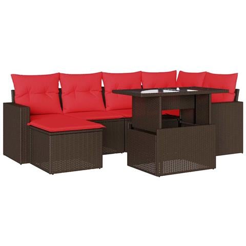 Set Divani da Giardino 7 pz con Cuscini Marrone in Polyrattan - Foto 1