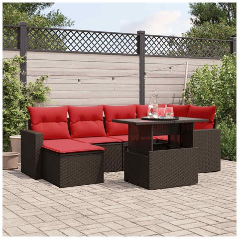 Set Divani da Giardino 7 pz con Cuscini Marrone in Polyrattan - Foto 2