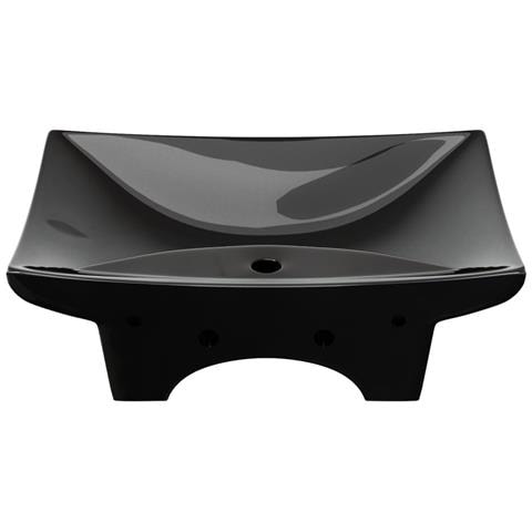 Lavabo Nero Ceramica Lusso Rettangolare Foro Trabocco Foro Rubinetto - Foto 2