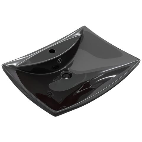 Lavabo Nero Ceramica Lusso Rettangolare Foro Trabocco Foro Rubinetto - Foto 1