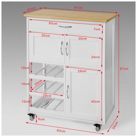Carrello Di Servizio, Credenza In Legno, Mobile Cucina, Bianco, Fkw45-wn - Foto 2