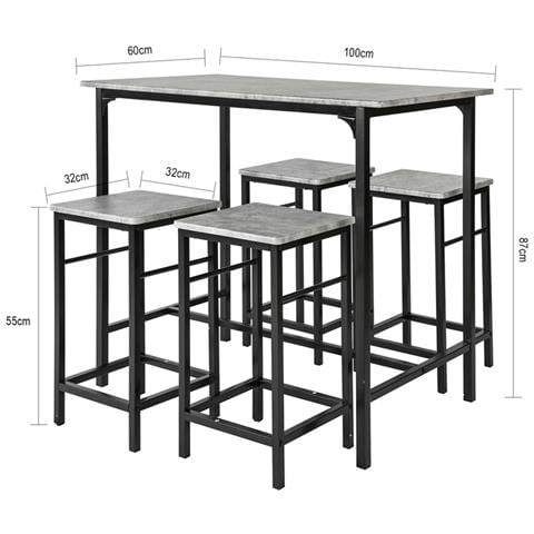 Set 5 Pezzi Tavolo Con 4 Sgabelli Mobile Bar Per Casa Stile Industriale Grigio, L100*p60*a87cm, Ogt11-hg - Foto 2