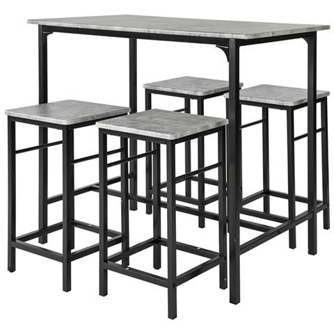 Set 5 Pezzi Tavolo Con 4 Sgabelli Mobile Bar Per Casa Stile Industriale Grigio, L100*p60*a87cm, Ogt11-hg - Foto 1