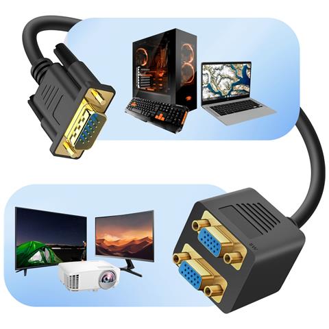 Adattatore Video Vga Maschio A 2 Vga Femmina 22 Cm Vg2vga Nero - Foto 6