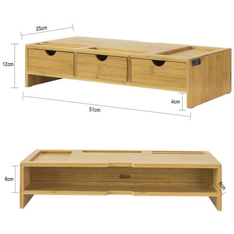 Supporto Monitor Pc Da Scrivania Con 3 Organizzatore Cassetti L51*p25*a12 Cm, Legno Massiccio Di Bambù Bbf03-n - Foto 2