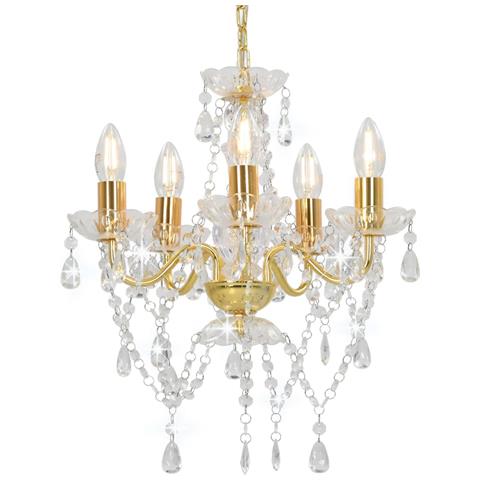 Lampadario Con Perline Di Cristallo Dorato Tondo 5 E14 - Foto 1