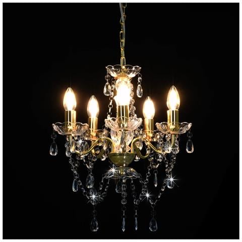 Lampadario Con Perline Di Cristallo Dorato Tondo 5 E14 - Foto 7