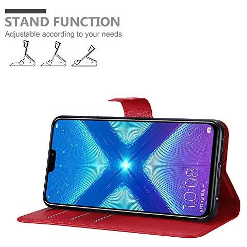 Custodia Compatibile Con Honor 8x In Rosso Carminio - Coperchio Protettiva Con Chiusura Magnetica, Funzione Stand E Tasca Per Le Carte - Foto 8