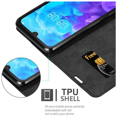 Custodia Compatibile Con Huawei Y5 2019 In Nero Di Notte - Coperchio Protettiva Con Chiusura Magnetica, Funzione Stand E Tasca Per Le Carte - Foto 2