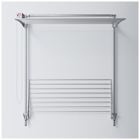 FOXYDRY Stendibiancheria Da Parete Stendino A Muro Verticale Saliscendi Stendino A Scomparsa In Alluminio E Acciaio Con Due Griglie 152x52x137 Cm Foxydry Wall Plus 150