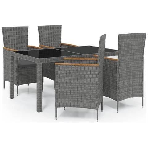 Set Da Pranzo Da Giardino 5 Pz Con Cuscini In Polyrattan Grigio - Foto 1