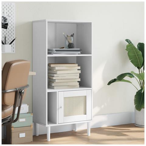 Credenza Senja Aspetto Rattan Bianco 60x35x130 Cm Massello Pino - Foto 6