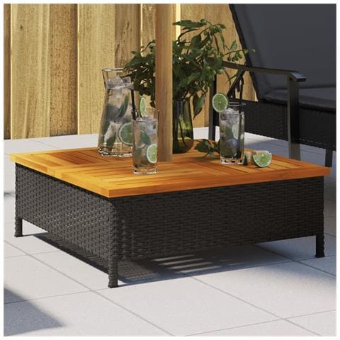 Copertura Base Ombrellone Nera 70x70x25 Cm Polyrattan E Acacia - Foto 1