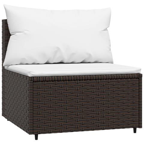 Divano Centrale Da Giardino Con Cuscini In Polyrattan Marrone - Foto 1