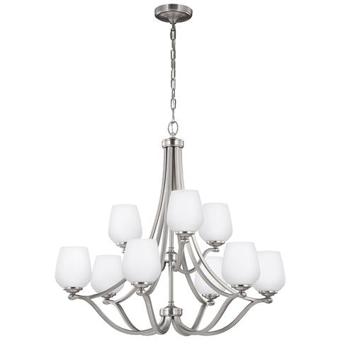Lampadario Contemporaneo Vintner Acciaio Nichel Satinato Vetro 9 Luci E27 - Foto 1