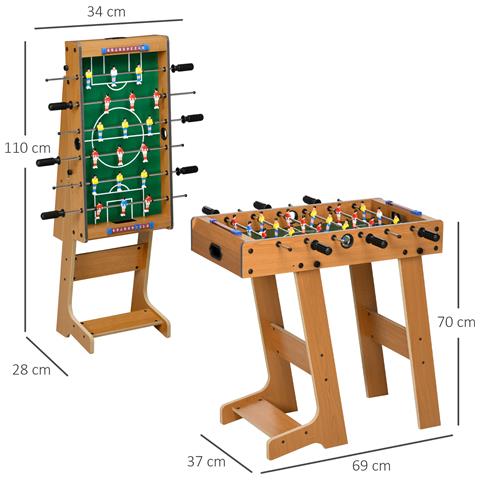 Calcio Balilla Pieghevole In Legno Con 6 Aste, 18 Giocatori E Segnapunti, 69x37x70cm - Foto 2