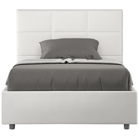 Letto Contenitore Imbottito 140x210 Similpelle Bianco Mika - Foto 1