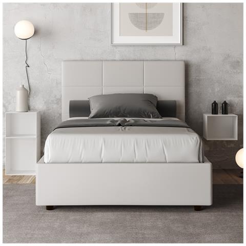 Letto Contenitore Imbottito 140x210 Similpelle Bianco Mika - Foto 5