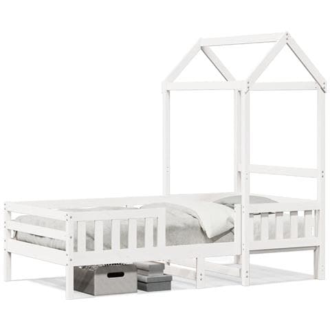 Giroletto Con Tetto Bianco 75x190 Cm Legno Massello Di Pino - Foto 2