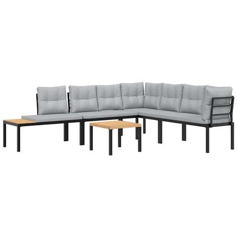 Set Panche Giardino Cuscini 5pz Nero Acciaio Verniciato Polvere - Foto 1