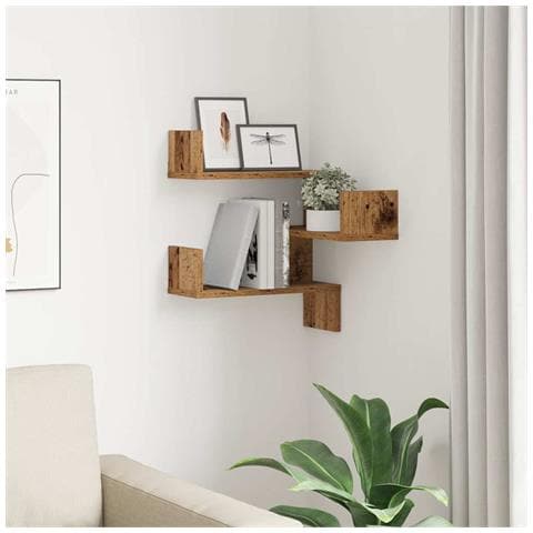 Scaffale Angolare Muro Legno Antico 40x40x49,5 Cm Truciolato - Foto 3