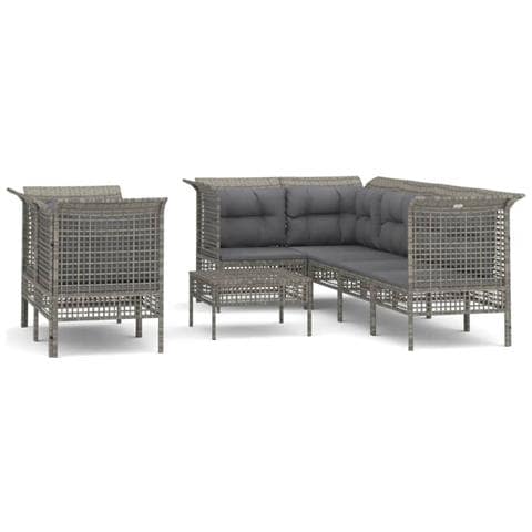 Set Divani da Giardino 8 pz con Cuscini in Polyrattan Grigio - Foto 1