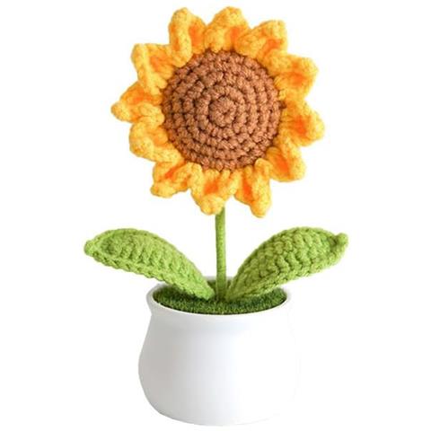 Ornamento Fatto A Mano All'uncinetto Con Vaso Di Girasole - Decorazione Per La Casa Con Girasole Finto   Modello 1 - Foto 1