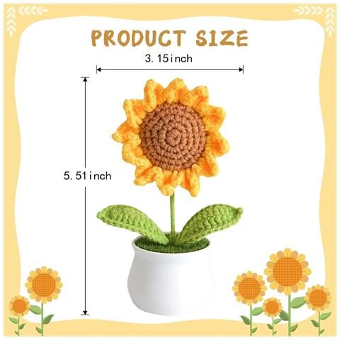 Ornamento Fatto A Mano All'uncinetto Con Vaso Di Girasole - Decorazione Per La Casa Con Girasole Finto   Modello 1 - Foto 7