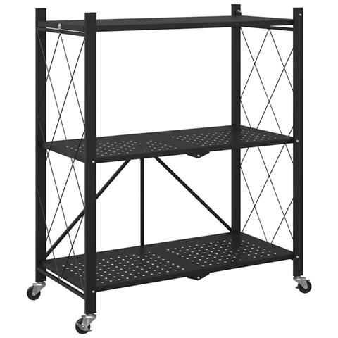 Scaffale Portaoggetti Su Ruote Nero 71x34x88 Cm In Acciaio - Foto 2