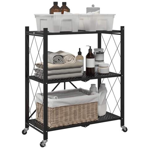 Scaffale Portaoggetti Su Ruote Nero 71x34x88 Cm In Acciaio - Foto 1